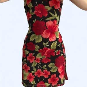 Floral Black and Red Dress